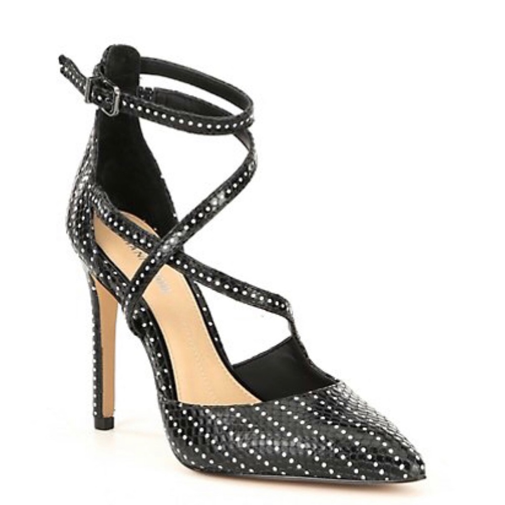 Gianni Bini Black Polka Dot Snake Strappy Pump 8